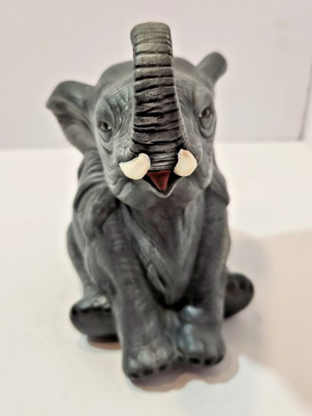 Vintage Lifelike Ceramic Sitting Baby Grey Elephant Figurine 6" Detailed - Picture 5 of 11